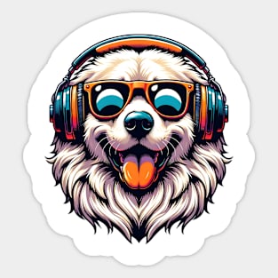 Kuvasz Smiling DJ with Headphones and Sunglasses Sticker